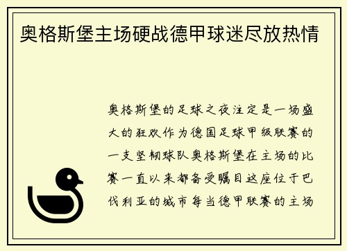 奥格斯堡主场硬战德甲球迷尽放热情