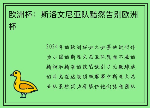 欧洲杯：斯洛文尼亚队黯然告别欧洲杯